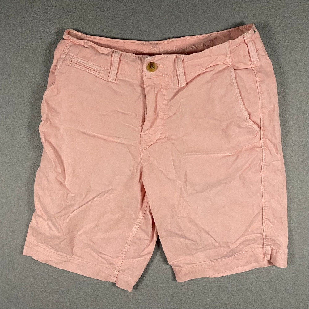 American Eagle Chino Shorts Mens 30 Pink Stretch Cotton Flat Front Casual